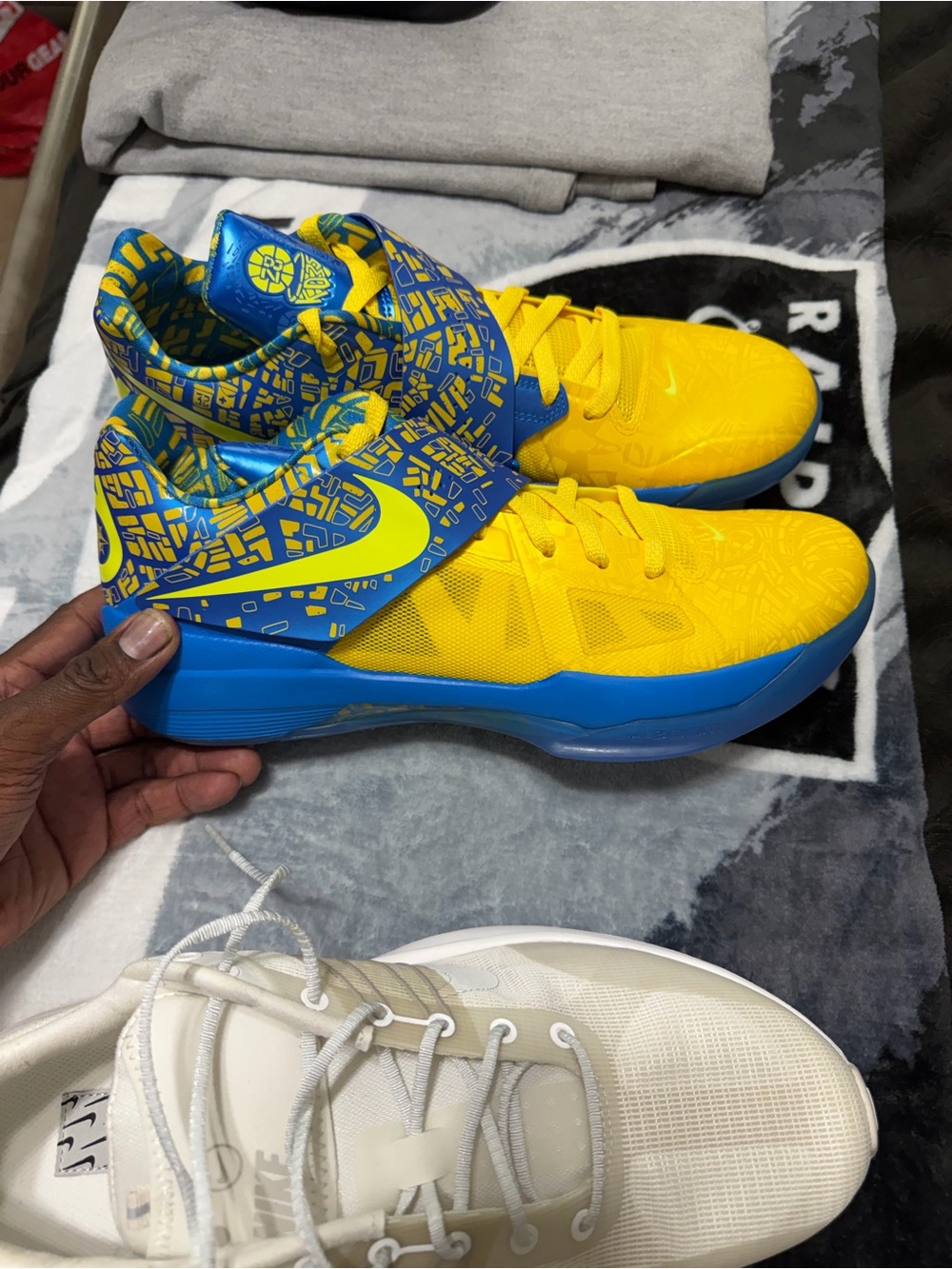 Nike Kids Yellow and Blue High-Top Basketball Sneakers